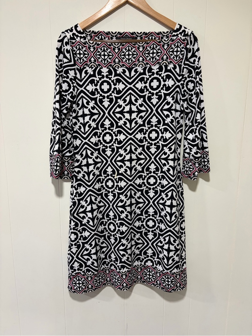 White House Black Market White BlackGeometric Shift Dress with Pink Trim - Women